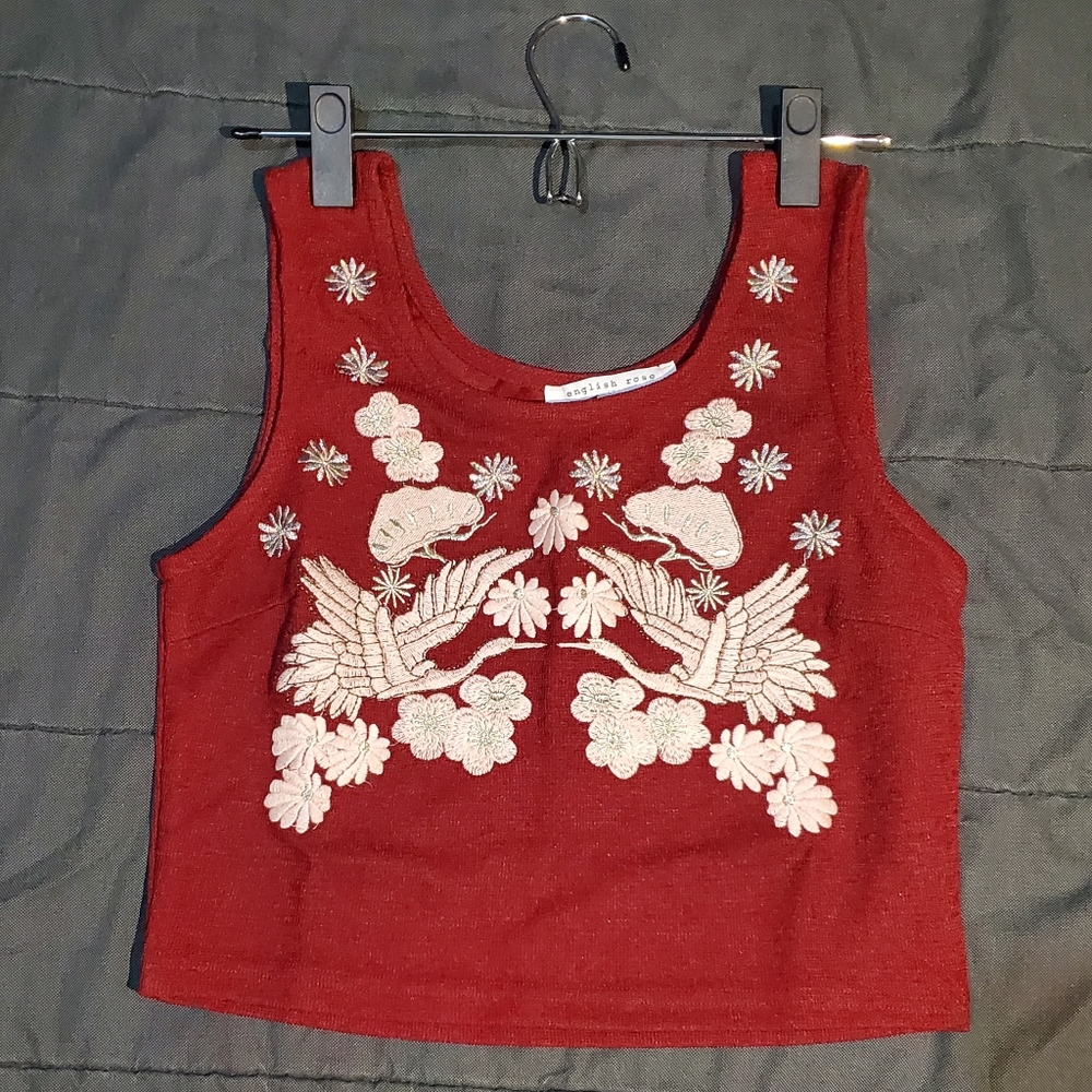 English Rose Burgundy Crop with pink design